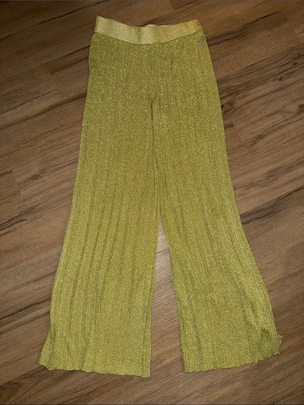 Zara Metallic Pleated Wide-Leg Pants - Lime Gold (Beach Pant)